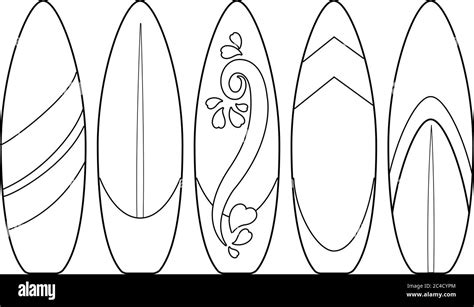 surfboards collection vector black  white coloring page stock