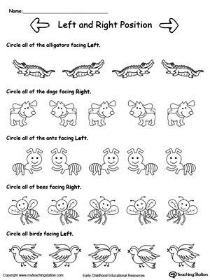animals facing left  direction kindergarten worksheets