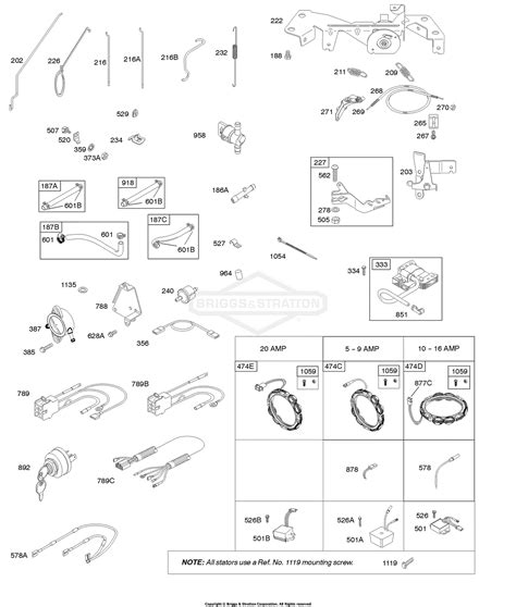 briggs  stratton    parts diagram  alternator ignition controls governor