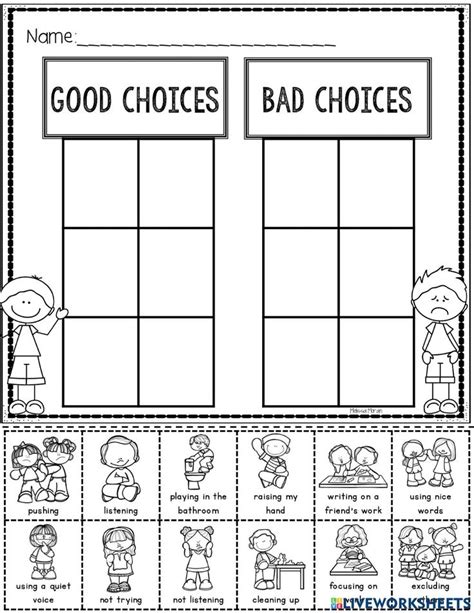 good  bad choices worksheet homeschool preschool activities school