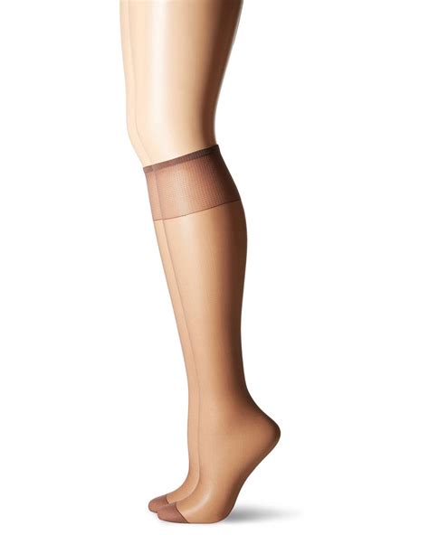 hanes silk reflections knee high reinforce toe 2 pack in soft taupe