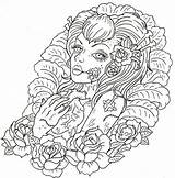 Coloring Catrina Coloriage Femme Pages Para Adult Girl Skull Tattoo Zombie Adults Colouring Drawing Tatouage Tattoos Designs Adulte sketch template