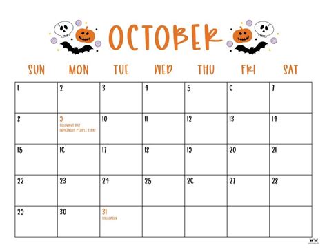 printable october  calendar  october calendar kids calendar