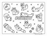 Coloring Cat Pages Cute Cats Kawaii Kids Cartoon Printables sketch template
