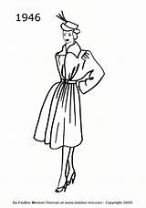 Fashion 1946 1940 Silhouettes 1949 Coats Drawings History Timeline 1947 1948 Era Small Costume Coat sketch template