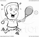 Tennis Cartoon Clipart Boy Racket His Ball Swinging Coloring Cory Thoman Outlined Vector 2021 Clipartof sketch template