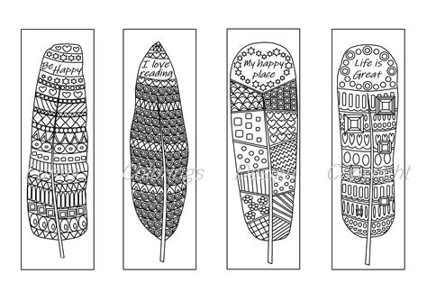coloring printable bookmarks feathers coloring bookmark  adults