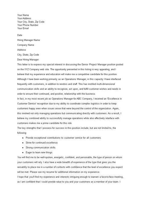 project manager cover letter templates  allbusinesstemplatescom