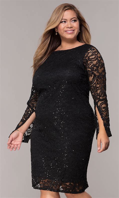 long sleeve sequin lace short plus size party dress