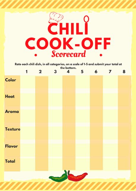 chili cook   printables invite scorecard award certificate