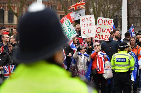 brexit day  pictures crowds costumes  placards  uk enters  era