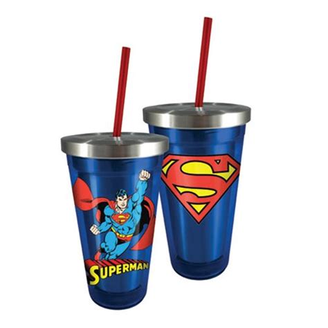 superman 16 oz stainless steel travel cup with straw