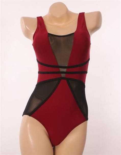 2017 black sheer mesh splicing sexy one piece swimsuit for women