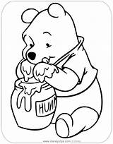 Pooh Winnie Honey Coloring Pages Eating Disneyclips sketch template