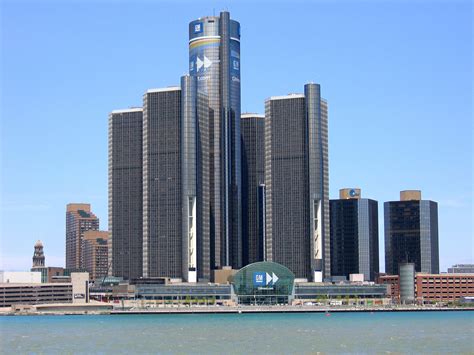 renaissance center  headquarters  general motors  detroit michigan image  stock