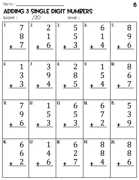 adding  single digit numbers worksheets math timed test addition etsy