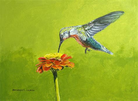 Hummingbird At Flower Painting By Dennis Clark Fine Art America