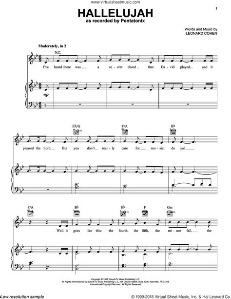 Pentatonix Hallelujah Sheet Music For Voice Piano Or Guitar