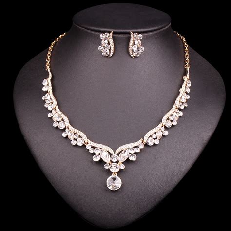 fashion gold color bridal jewelry set  brides crystal necklace