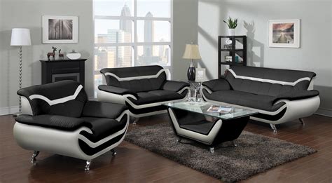 715l Black And White Leather Contemporary Living Room Set