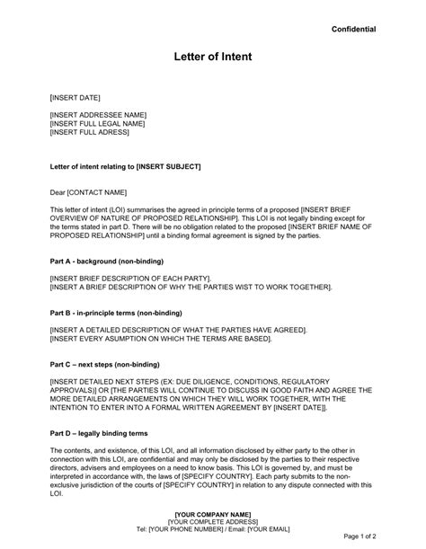 letter  intent  start  business  letter template collection