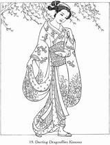 Coloring Kimono Pages Japanese Geisha Book Color Colouring Printable Adult Girl Books Anime Designs Sketch Dover Drawings Publications Creative Haven sketch template