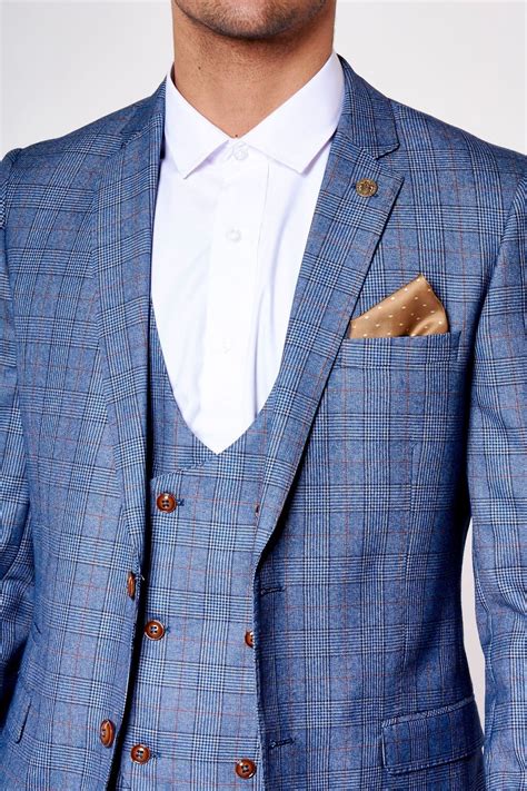 light blue heritage  piece suit  checked detail contrast