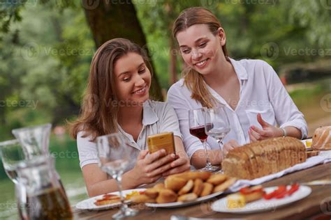 Girlfriends Having Picnic French Dinner Party Outdoor 10955991 Stock