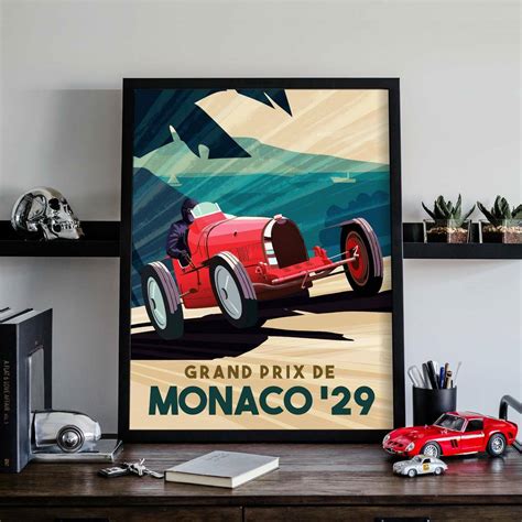 grand prix de monaco vintage car poster  rear view prints
