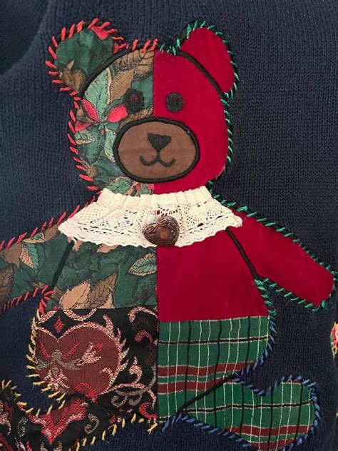 vintage susan bristol patchwork teddy bear knit sweat gem