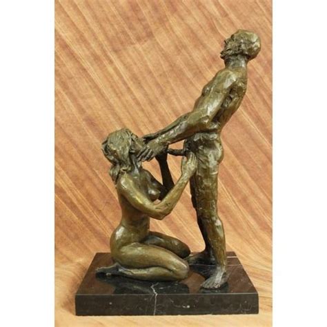signed 100 bronze erotic sculpture nude art statue sex on marble base