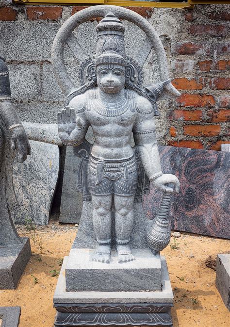 sold hand carved granite muscular standing hanuman sculpture  abhaya