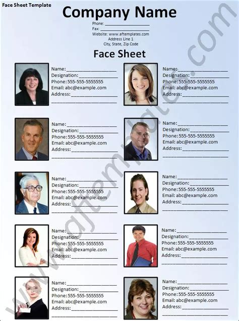 face sheet templates printable word excel  examples