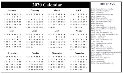 printable sri lanka calendar holidays