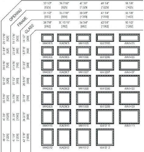 andersen  series size chart