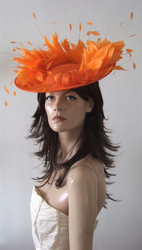 Orange Saucer Feather Hat Headpiece Fascinator Kentucky Derby Orange