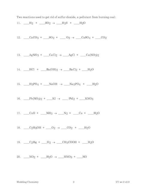 unit  balancing chemical equations worksheet  answer key worksheet