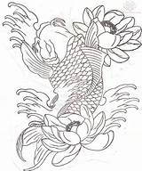 Koi Fish Tattoo Sleeve Coloring Drawing Half Pages Designs Japanese Line Color Tattoos Drawings Sample Lucky Cat Flower Outline Lotus sketch template