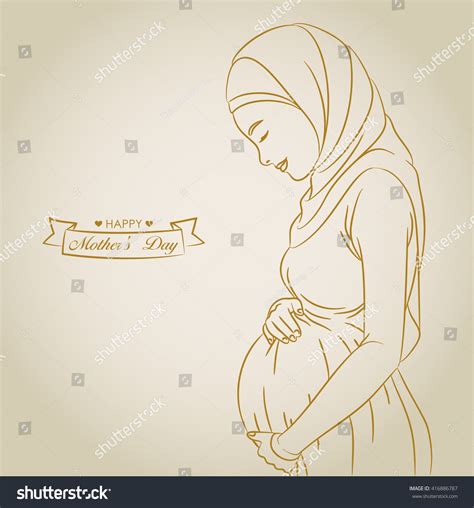 drawing pregnant woman hijab profile stock vector 416886787 shutterstock