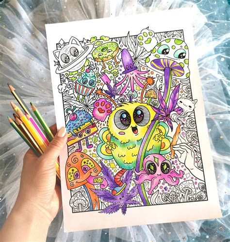stoner coloring page adult coloring pages trippy coloring etsy
