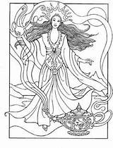 Coloring Goddess Pages Adult Adults Fairies Goddesses Witches Mermaids Beautiful December Books Print sketch template