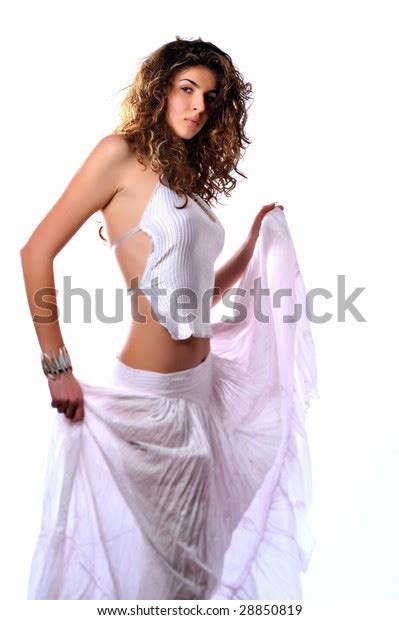 pretty young woman white clothes stock photo  shutterstock