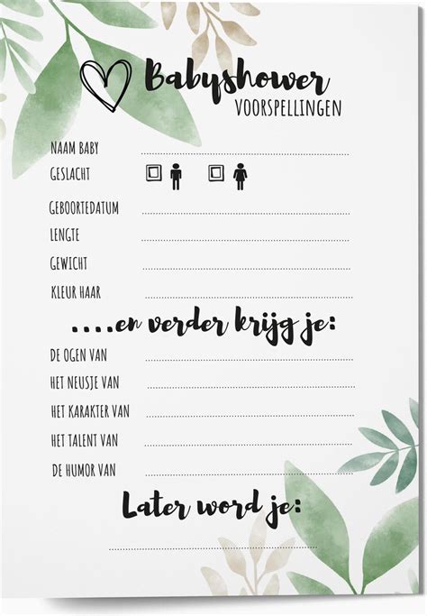 babyshower spelletjes  stuks babyshower invulkaarten bolcom