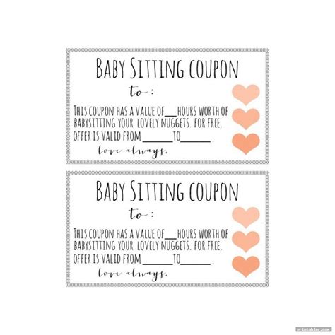 babysitting voucher printable   printablercom gift