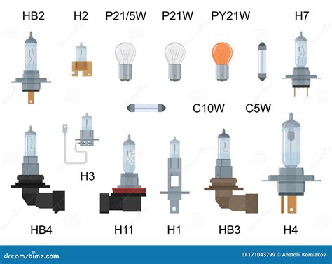 automotive lamp car  truck bulbs  lights set  realistic light bulb stock vector