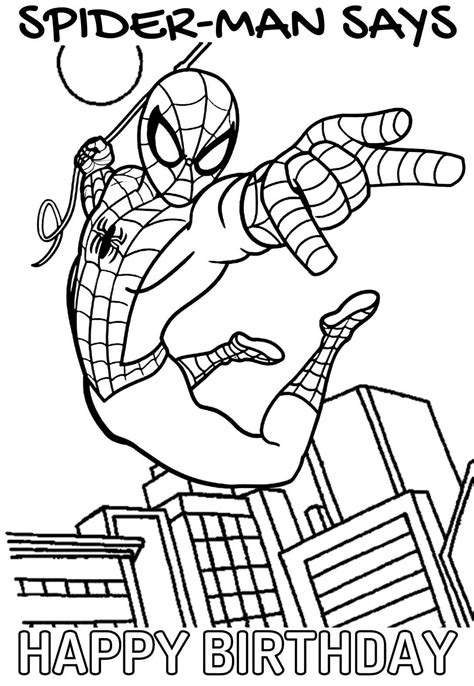 happy birthday spider man coloring page