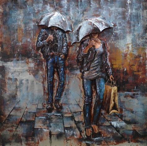 metalen schilderij mensen met paraplu te koop  betaalbarekunstnl de geverfde metalen