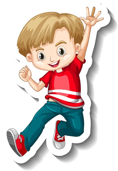 sticker template   boy wearing red  shirt cartoon character