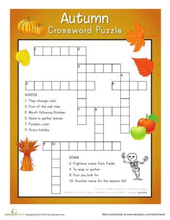 fall crossword puzzle worksheet educationcom autumn puzzle