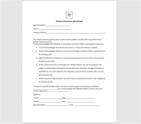 printable renters insurance template templates printable